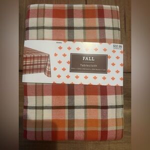 New Rectangle Orange Plaid 104x60 Fabric Tablecloth Fall Autumn Thanksgiving